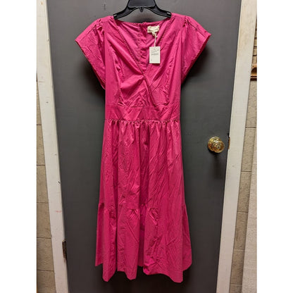 MELLODAY Fushia Pink Poplin Cotton Belted Tie Dress XL Flutter Sleeve Nordstrom