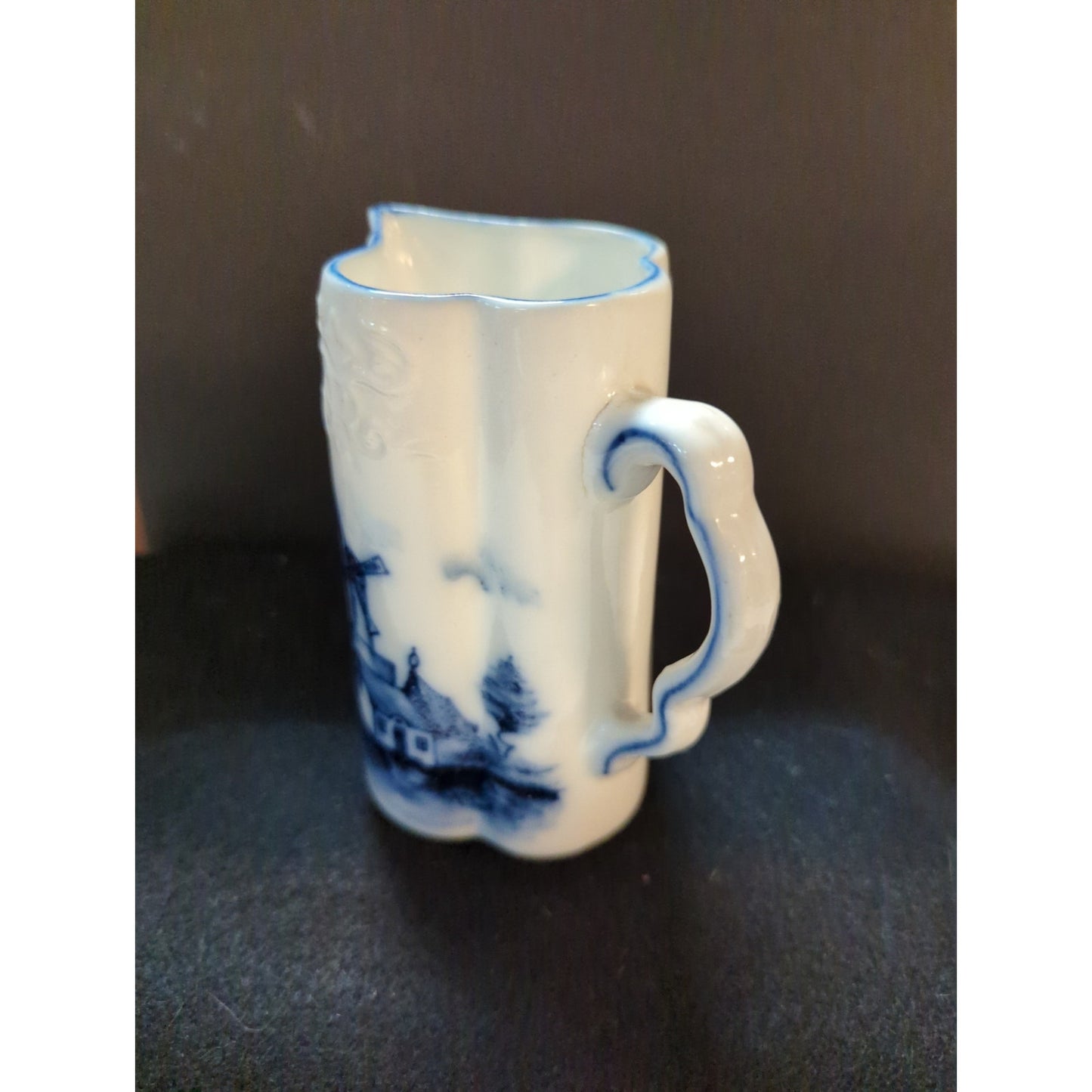 Vintage Blue & White Windmill Small Ceramic Creamer Pitcher Transferware