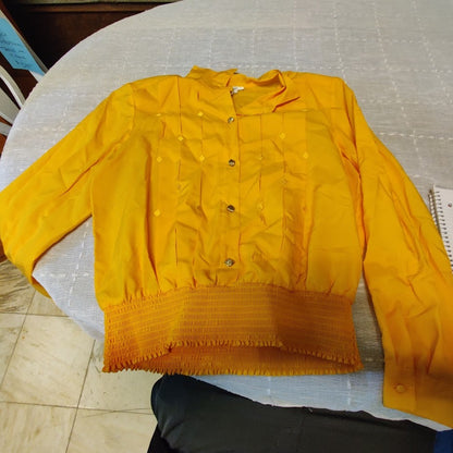 Laura & Layne Vintage Pleated Mustard Shirt Long Sleeves Ribbed Hem Size 14