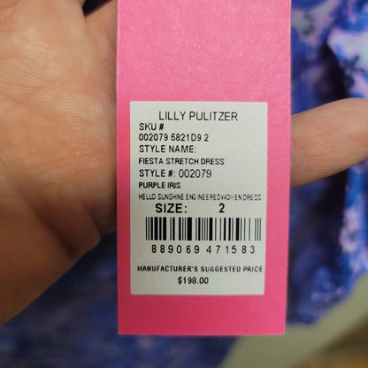 Lilly Pulitzer NEW Fiesta Dress Size 2 Purple Iris Lined Ruffle Detail $198