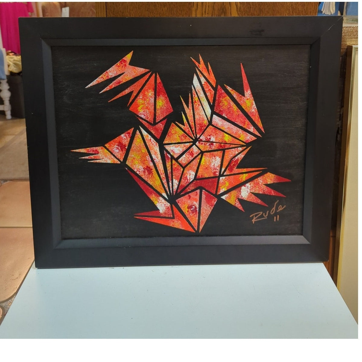 Original Geometric Phoenix Oil Painting on Canvas Abstract Firebird Art RUDE 11