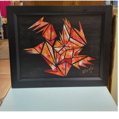 Original Geometric Phoenix Oil Painting on Canvas Abstract Firebird Art RUDE 11