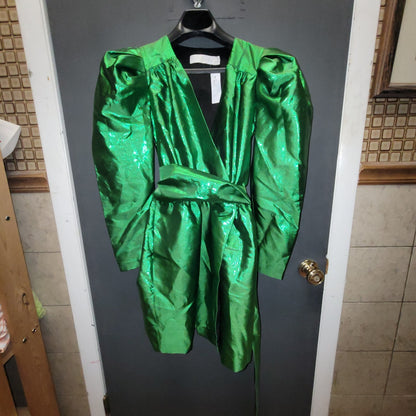 NEW Happy x Nature NY&C Twilight Mini Dress Size Zero Green Puff Sleeve 80s Glam
