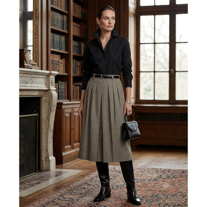 Vintage Plaid Wool Midi Skirt Small Academic Quiet Luxury 90s Vintage equestrian