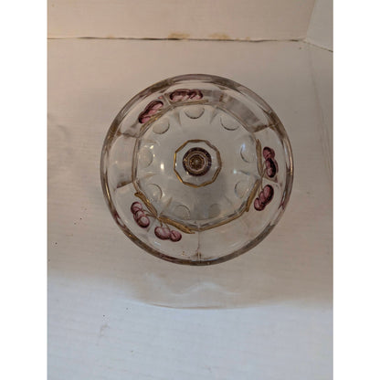 Vintage Mosser Glass Cherry & Cable Butter Dish Clear Pressed Gold Trim 5.5"