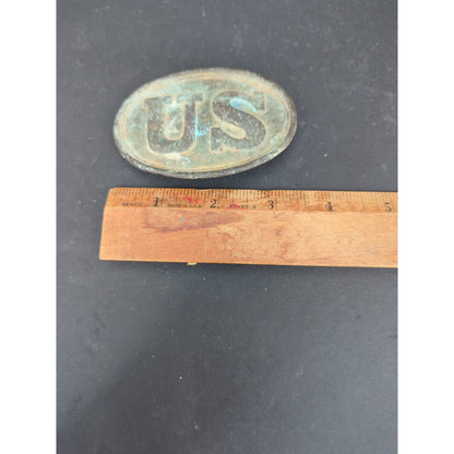 Antique Civil War Era US Oval Brass Lead Backed Belt Buckle Plate