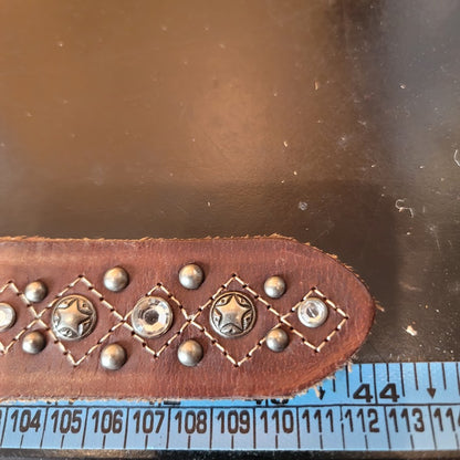 BKE Genuine Leather Large Belt Brown Studded Silver Buckle Boho Western