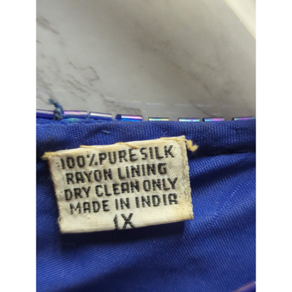 Vintage Laurence Kazar Silk Beaded Dress Royal Blue Sequin Flawed Repair 1X