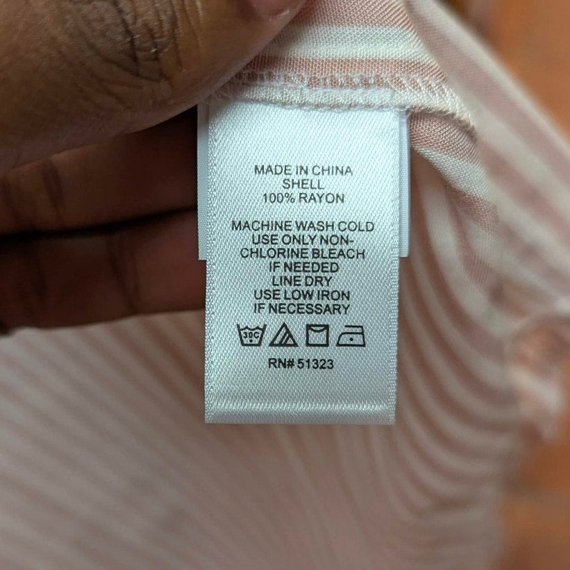 1. State Striped Button Up Shirt Womens XS Pink White Rayon Pocket Blouse
