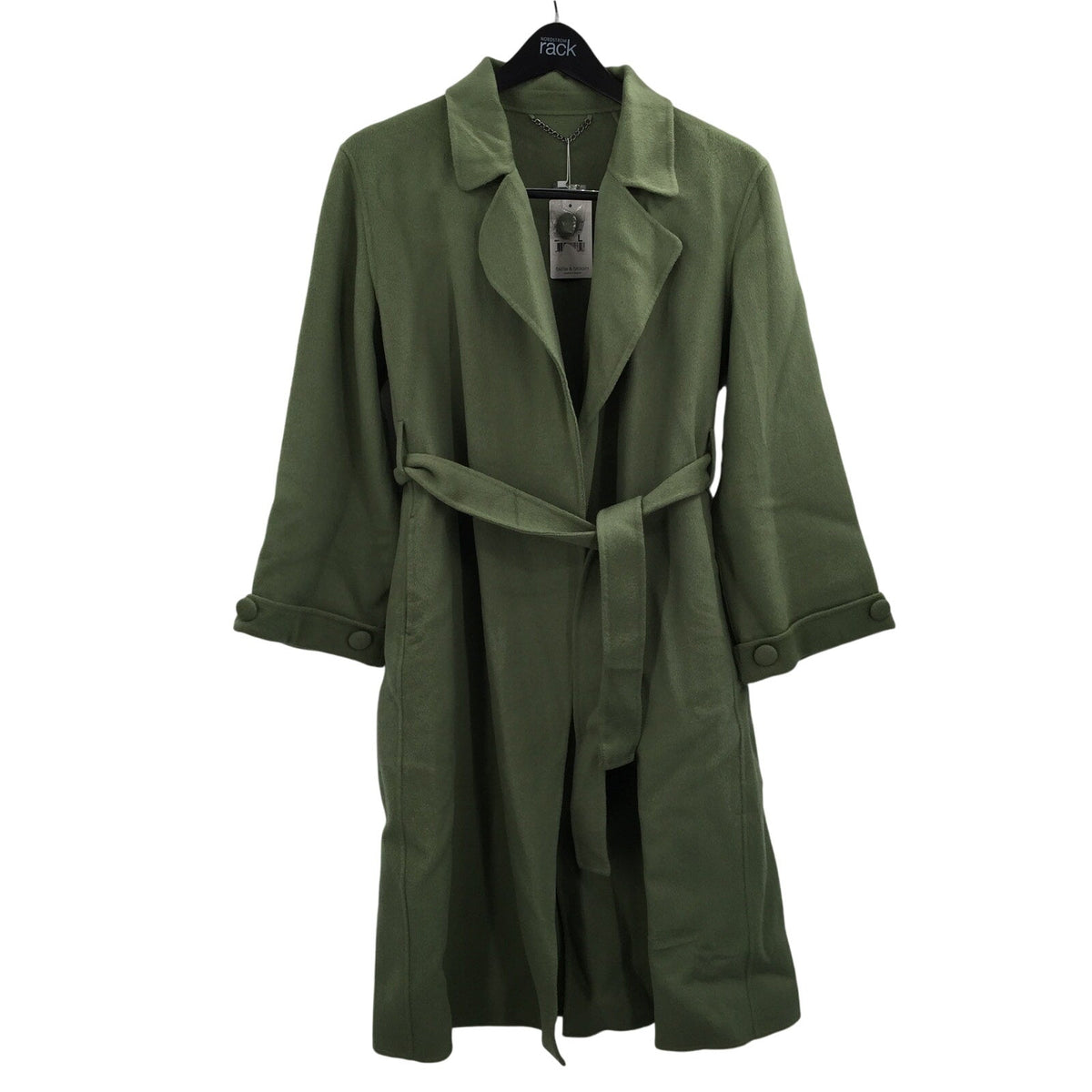 Belle & Bloom Stay Wild Oversized Wool Coat Belt Waist Solid Green Size Large