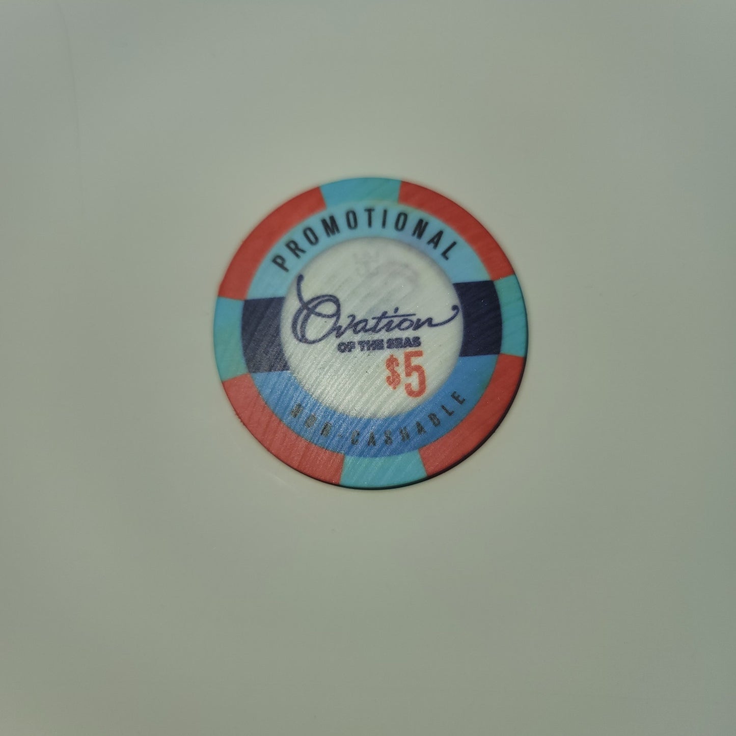 OVATION OF THE SEAS logo PROMO $5 casino gaming poker chip ROYAL CARIBBEAN