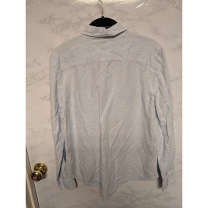 Nordstrom Medium Blue Twill Button Up Pockets Linen Blend long Sleeve top shirt