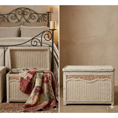 Secondhand Sandies: White washed wicker trunk storage box blankets