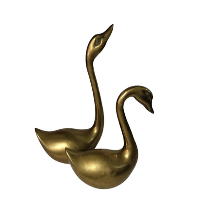 Vintage Brass Swan Pair Korea MCM Mid Century Modern Large Small 8.5" & 5.5"