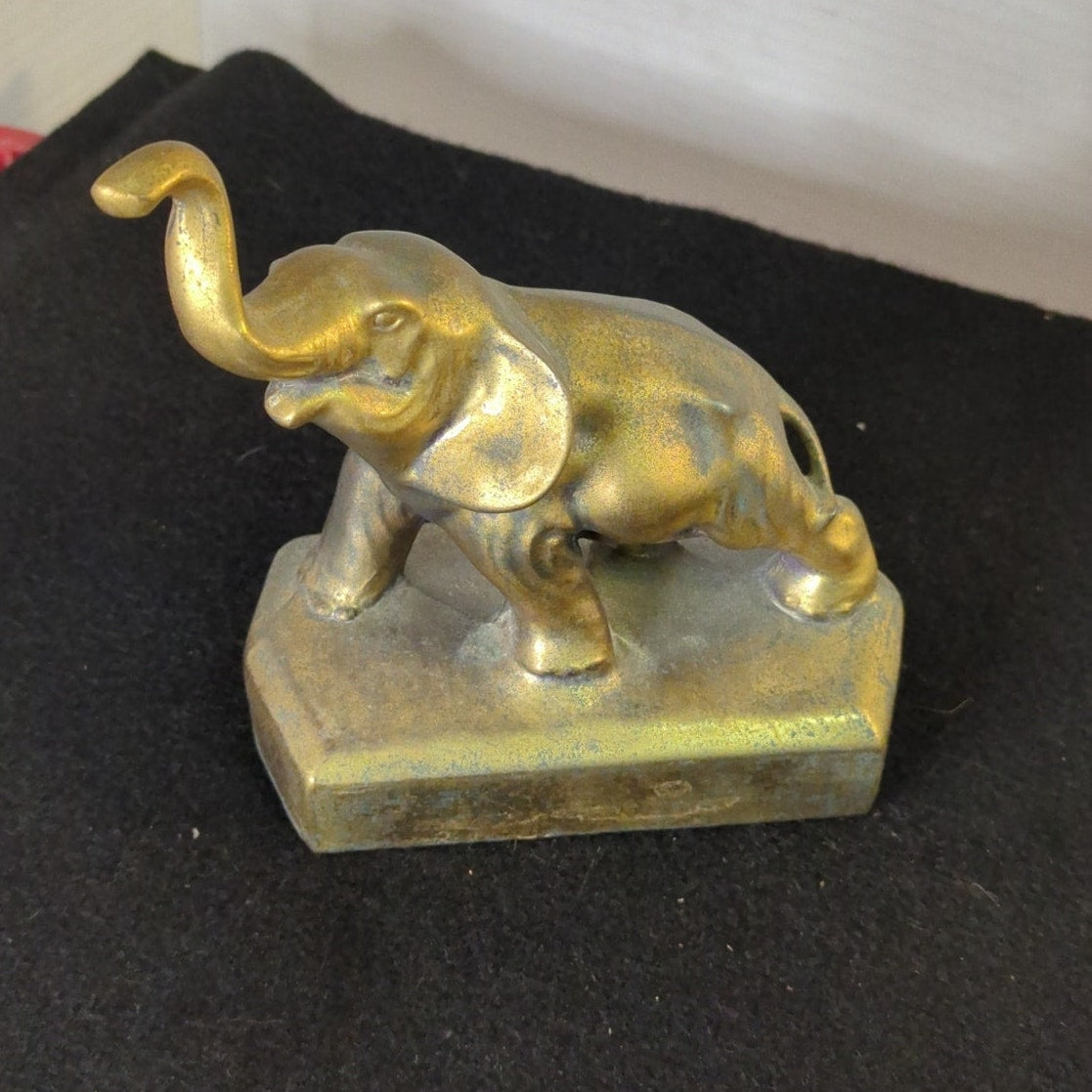 Vintage Single Chalkware elephant statue bookend Trunk Up