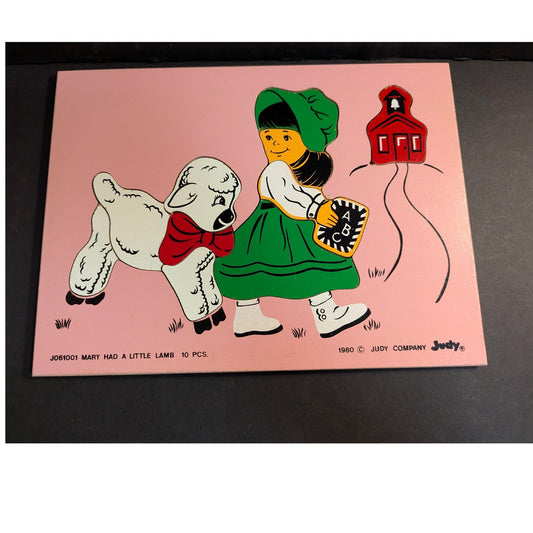 Vintage 1980 The Judy Company Mary Had a Little Lamb Wooden Inlay Puzzle J061001