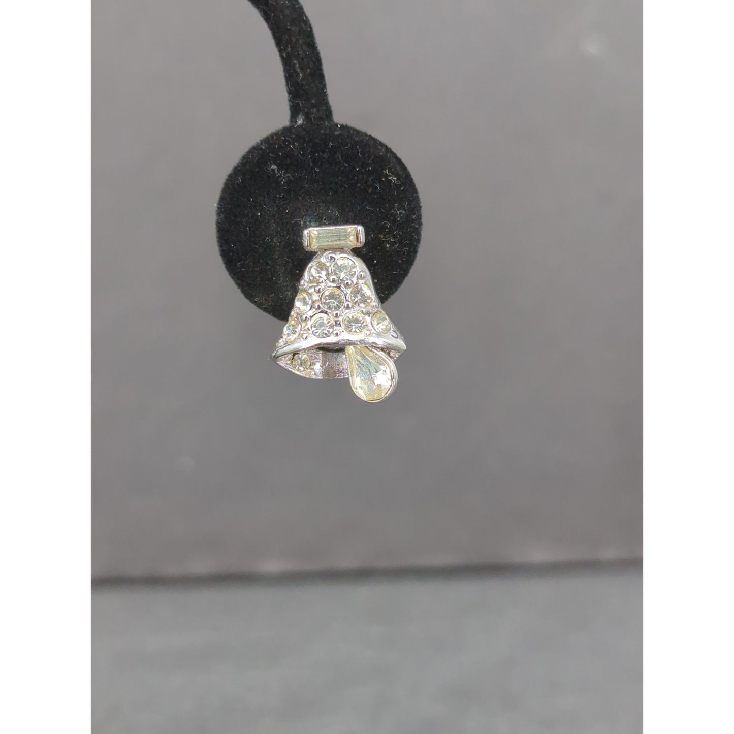 Vintage 1960s Clear Rhinestone Crystal Teardrop Bells ClipOn Dangle Drop Earring