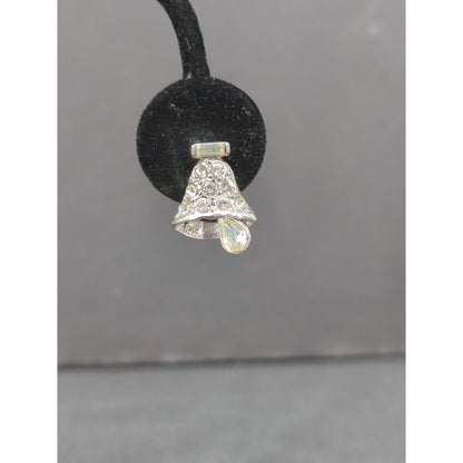 Vintage 1960s Clear Rhinestone Crystal Teardrop Bells ClipOn Dangle Drop Earring