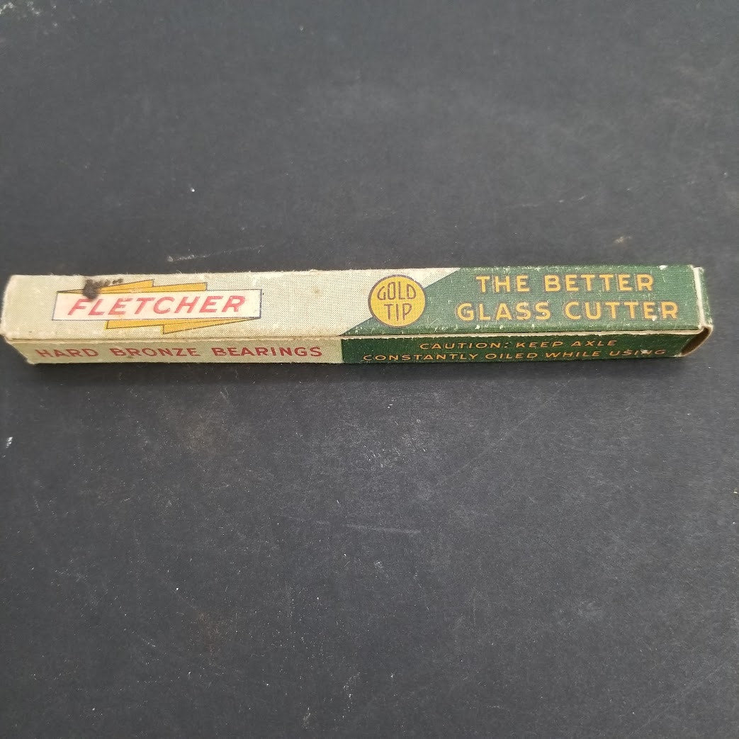Antique Fletcher Hard Bronze Bearings Gold tip GLASS CUTTER WITH BOX