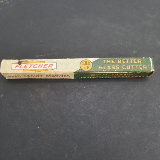 Antique Fletcher Hard Bronze Bearings Gold tip GLASS CUTTER WITH BOX