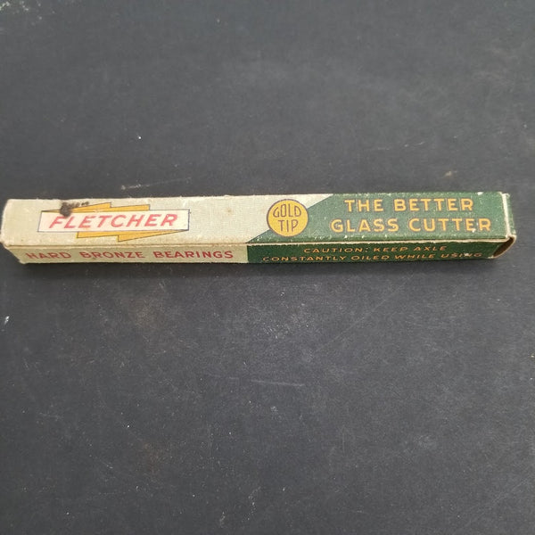 Antique Fletcher Hard Bronze Bearings Gold tip GLASS CUTTER WITH BOX