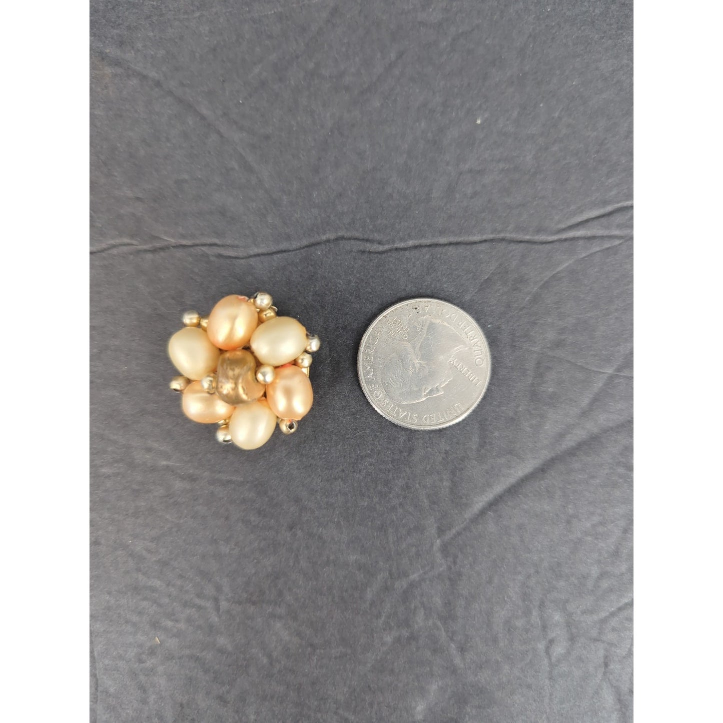 Vintage Faux Pearl Rhinestone Cluster Gold Tone Clip On Earrings Hong Kong
