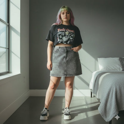 Elodie Acid Wash Denim Skirt Medium Black Grey Distressed NWT Grunge Aesthetic