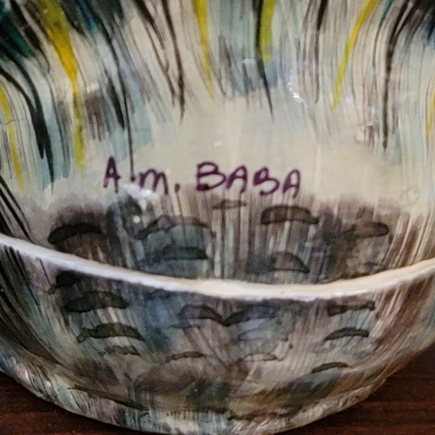 Vintage Handpainted A.M. Baba Rooster Trinket Dish Folk Art