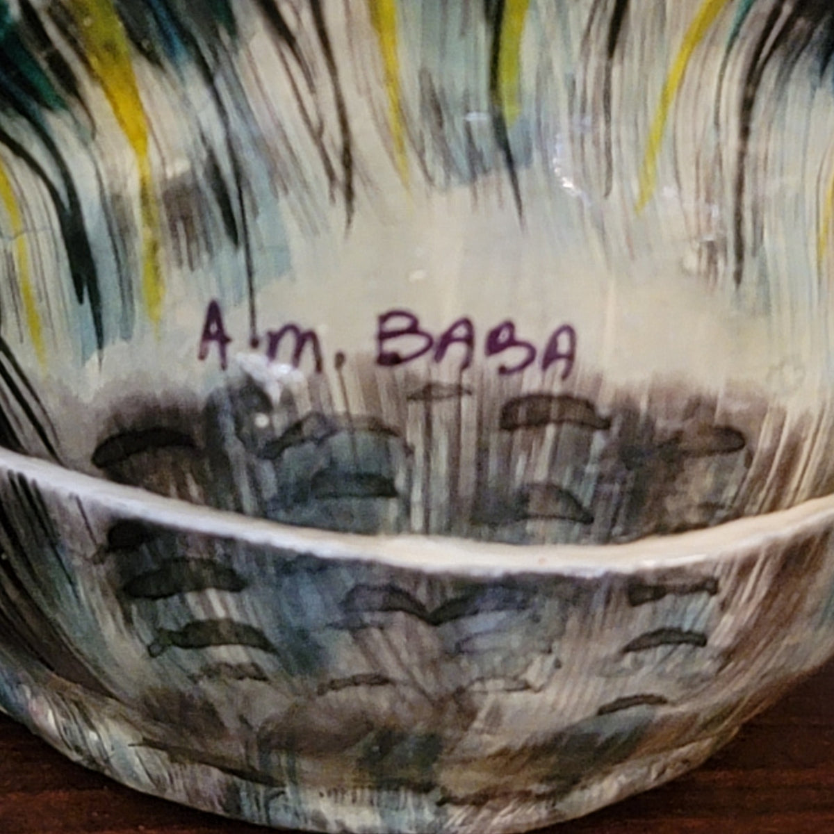Vintage Handpainted A.M. Baba Rooster Trinket Dish Folk Art