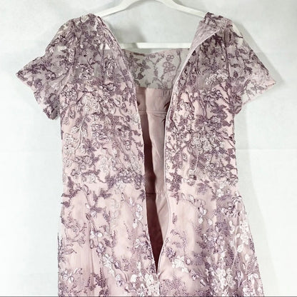 La Femme Floral Lace Overlay Column Gown Formal Dress Size 14 in Dusty Lilac NWT