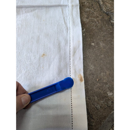 Vintage 50s Damask Tablecloth with Border Print in Red White and Blue 56" X 66"