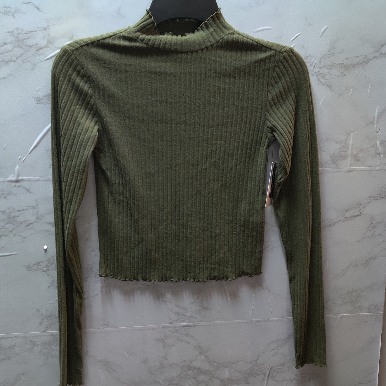 BP. Olive Green Ribbed Long Sleeve Mock Neck Top New Casual Lettuce edge