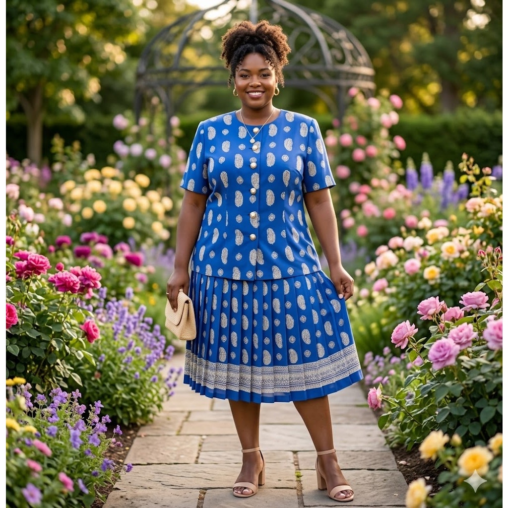 Leslie Fay vintage drop waist 18 dress Blue white Paisley summer garden Plus
