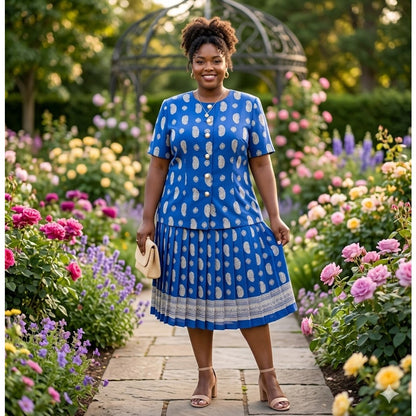 Leslie Fay vintage drop waist 18 dress Blue white Paisley summer garden Plus