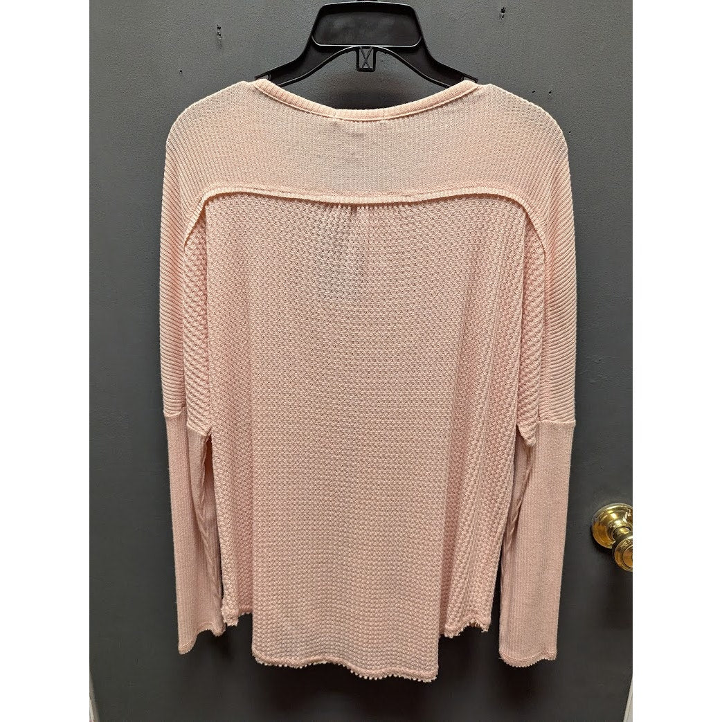 gibsonlook Size Small thermal waffle knit long sleeve Pink Blouse Top shirt NEW