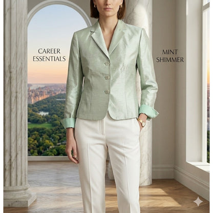 Le Suit Essentials Mint Green Shimmer Blazer Size 4P Core Professional Jacket
