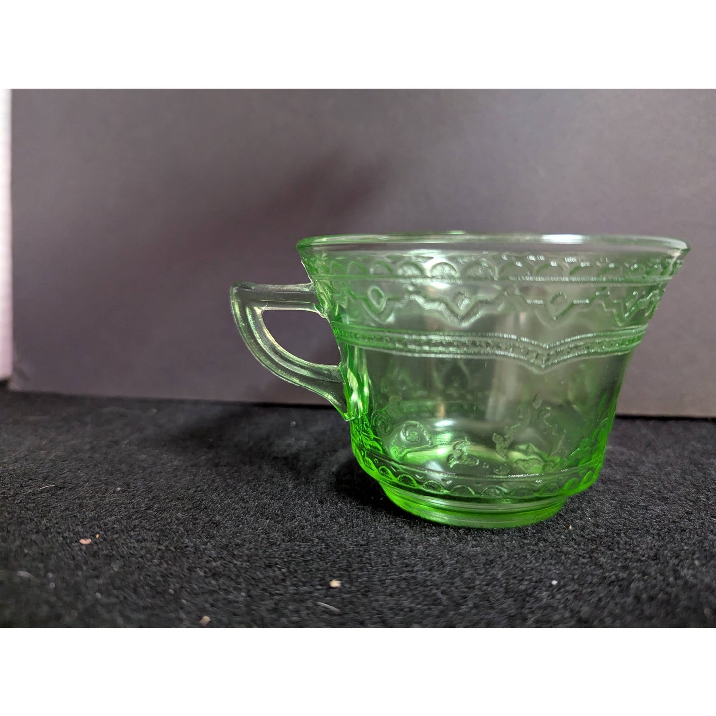 Green Depression Glass Tea Cup and Saucer Set Vintage Federal Princess Pattern
