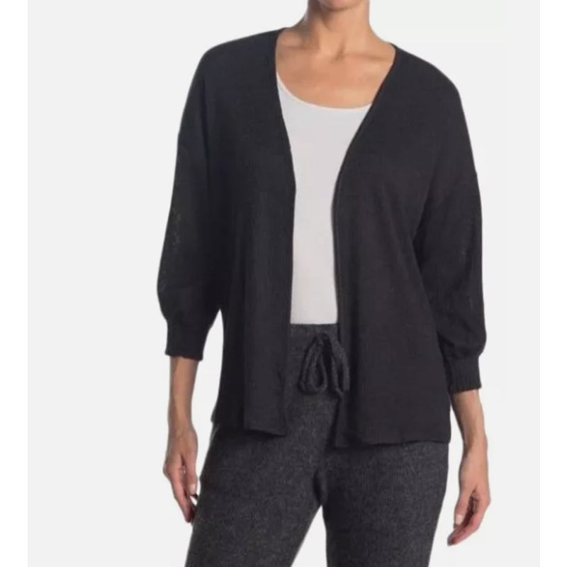 ECLAIR Cardigan Women's Open Front 3/4 Sleeve Size Medium black Hacci Knit NWT