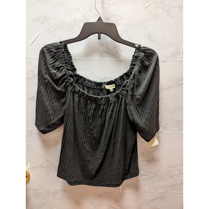 Madewell Black Smocked Square Neck Short Sleeve Blouse Size Medium