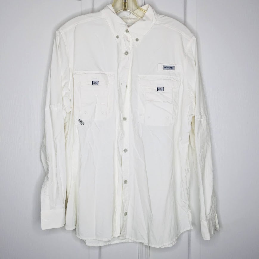 Columbia PFG White Long Sleeve Fishing Shirt Utility Vented Outdoor Size Small