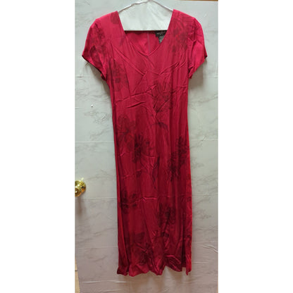 Positive Attitude Red Floral resortwear Short Sleeve Midi Sheath Dress 4 Petite