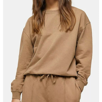 Topshop Acid Washed Long Sleeve Crew Neck Sweatshirt Size 8-10 US in Camel NWT