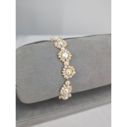 Vintage Pearl Cluster Flower Bracelet Daisy Link Cream Faux Pearls