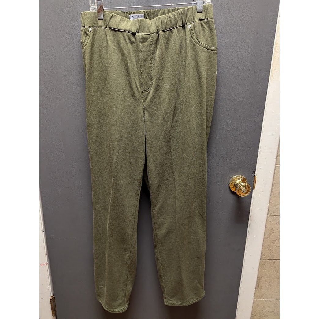 Catherines Knit Jean Pull On Olive Green Pants Size 3X Plus NEW Casual Summer