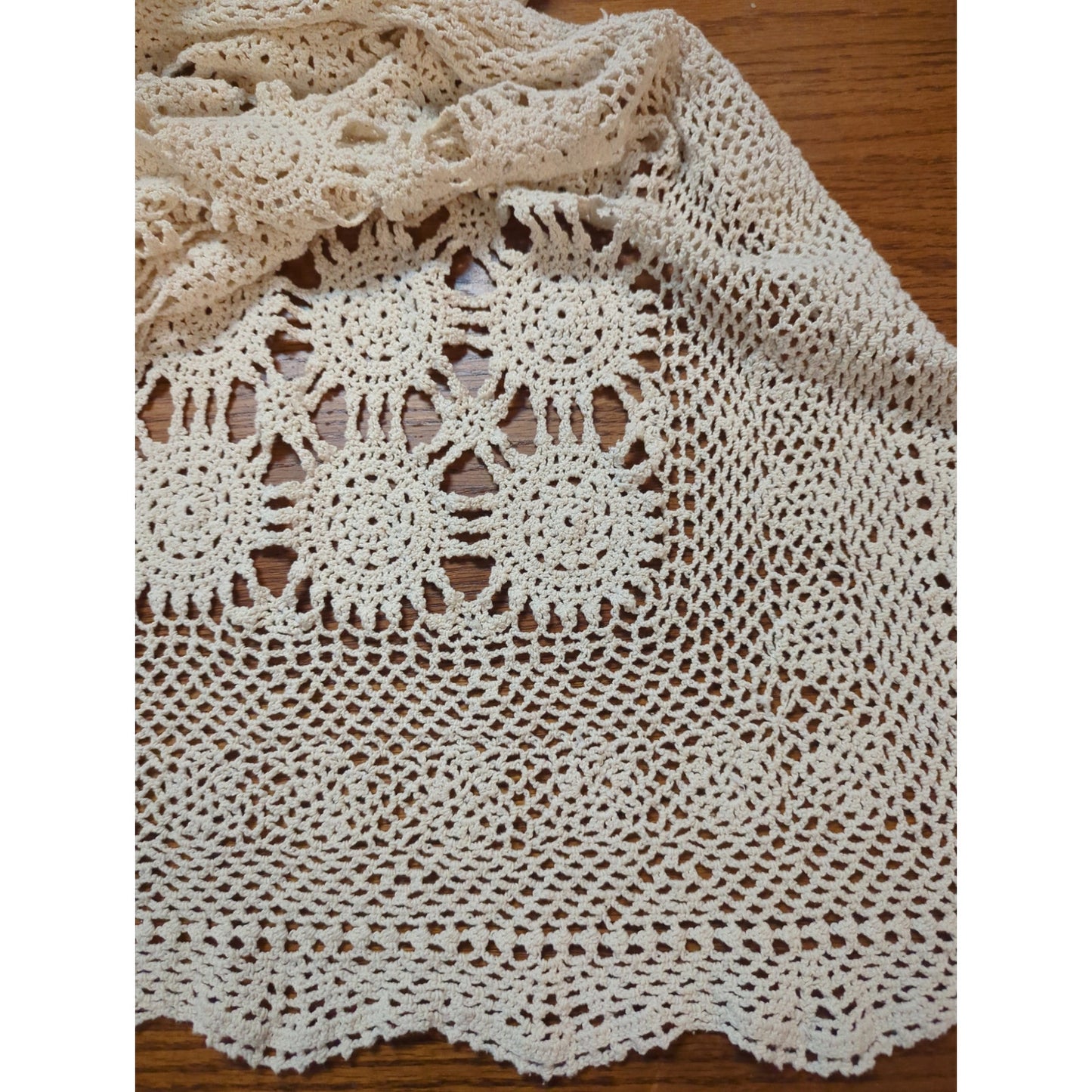 Vintage Handmade Cream Crochet Lace Tablecloth / Twin Bedspread - 51" x 96"