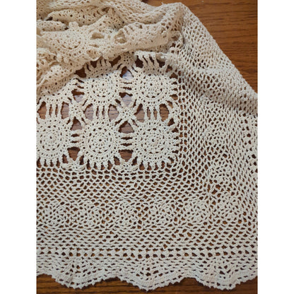 Vintage Handmade Cream Crochet Lace Tablecloth / Twin Bedspread - 51" x 96"