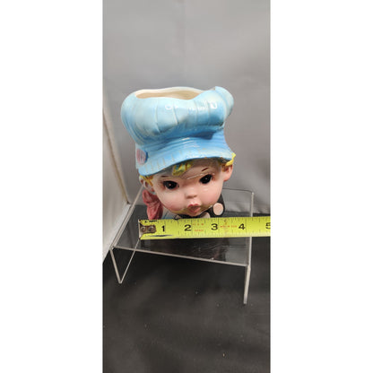 Vintage Blue Chef Hat Child Head Vase Planter Kitschy Ceramic EO Brody A-1541