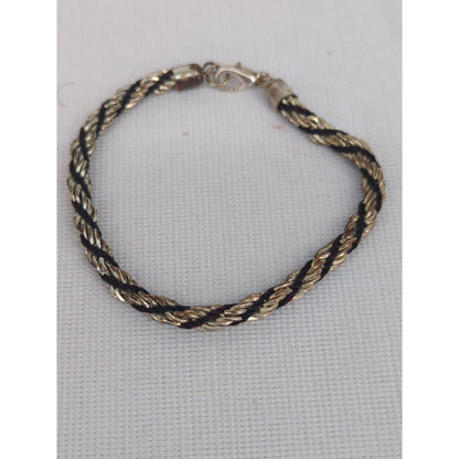 Vintage Silver Tone Black Twisted Rope Chain Bracelet and Hoop Earrings Set