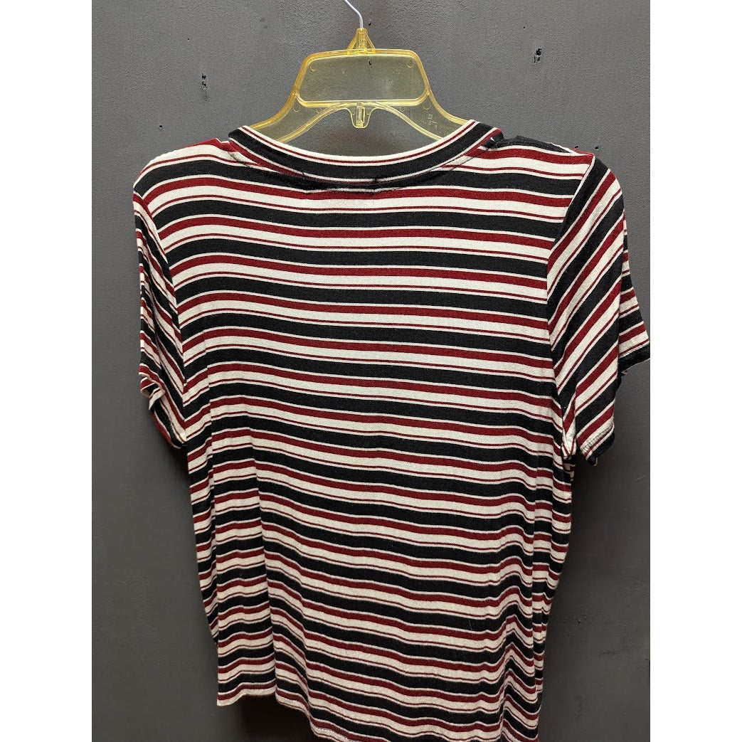 Cotton Emporium Multi-Stripe Short Sleeve Ribbed Tee Large NEW Summer Casual
