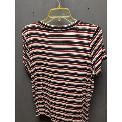 Cotton Emporium Multi-Stripe Short Sleeve Ribbed Tee Large NEW Summer Casual